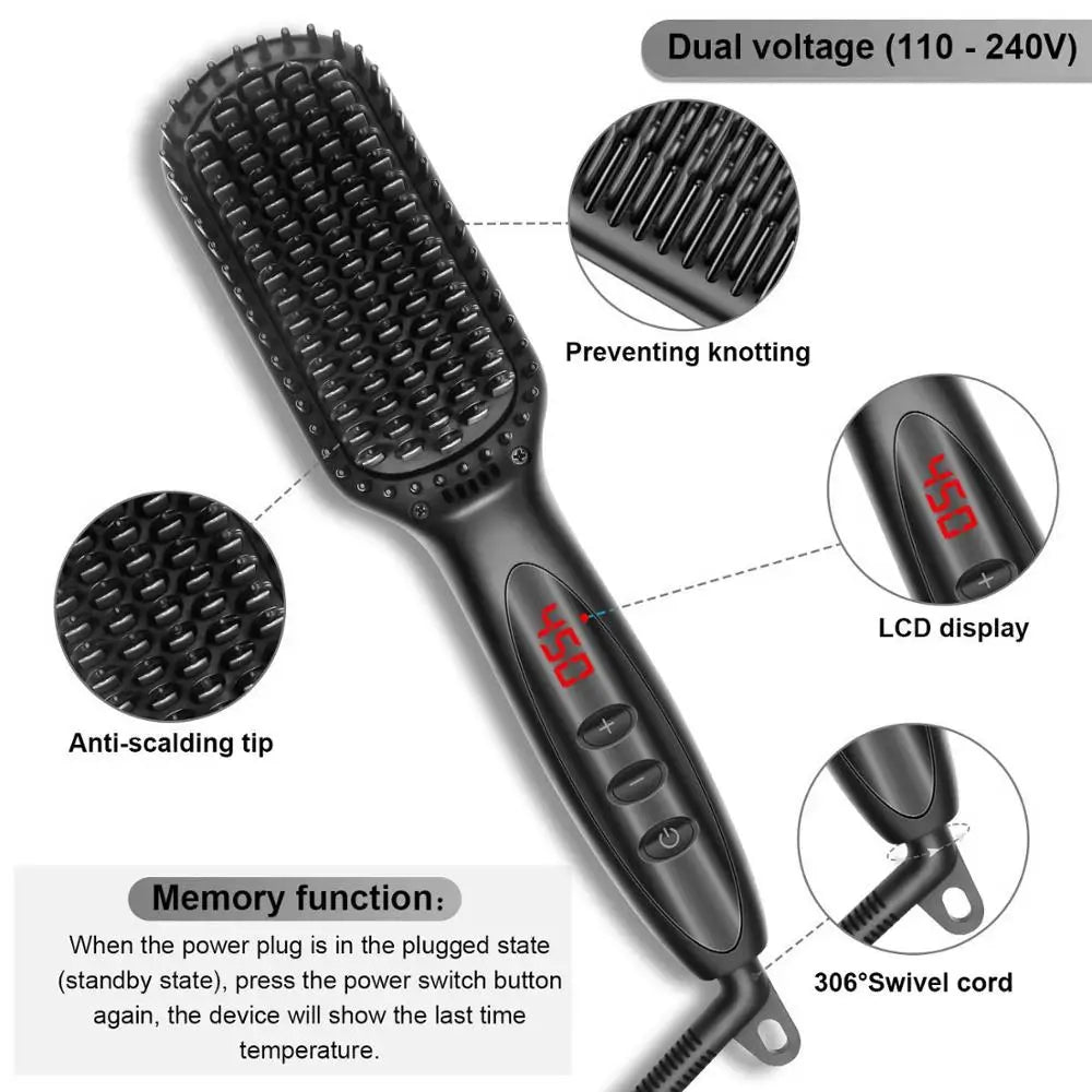 Heating Straightening Comb | Hair Straightener Brush for Men | Quick Beard Straightener | Styling Iron Smoothing Comb