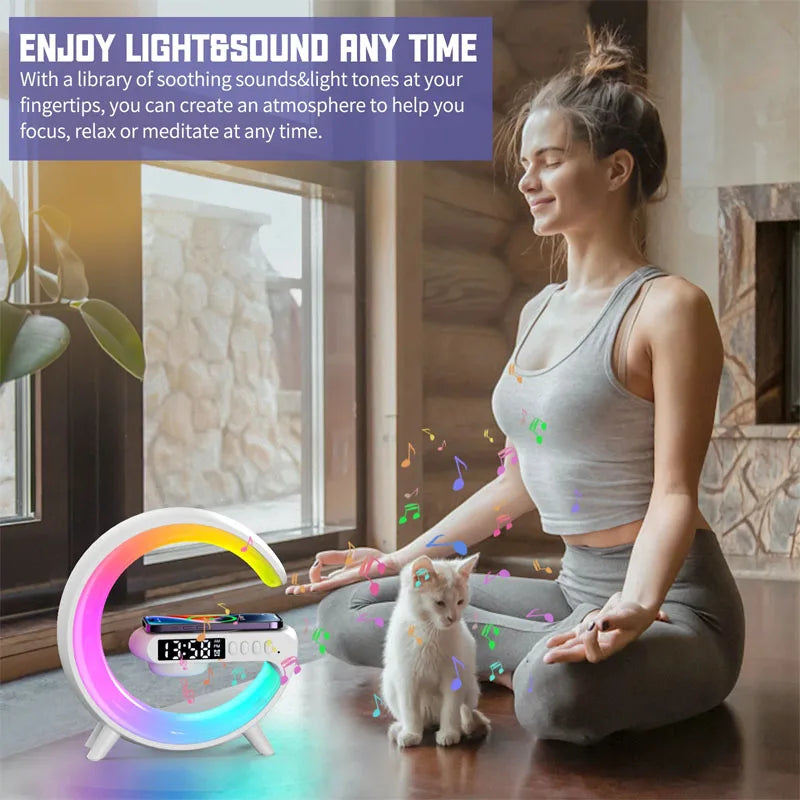 15W Multifunction Wireless Charger Pad Stand Speaker Night Light, Charging Station for iPhone Samsung Xiaomi Huawei