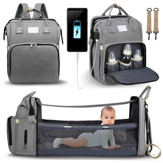 Transformative Mommy Bag with Folding Baby Bed Large Capacity(Milk Bottle Diaper Bag)