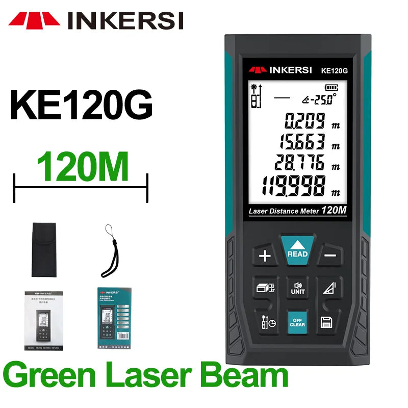 INKERSI Laser Distance Meter 50/100/120M Laser Tape Measure Rangefinder Digital Construction