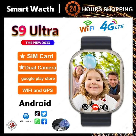 2024 New 4G smart watch GS37 S9 Ultra Android System with Dual camera WiFi GPS SIM card Compass Google Play Store smartwatch
